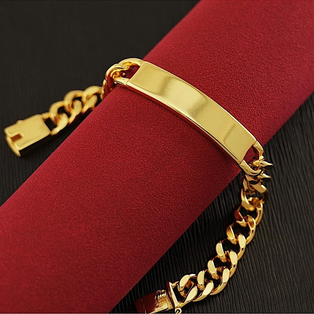 Gold Plated Name Tag Cuban Unisex Chain Link Bracelet - Picture 8 of 10